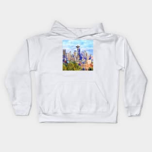 Seattle View in watercolor Kids Hoodie